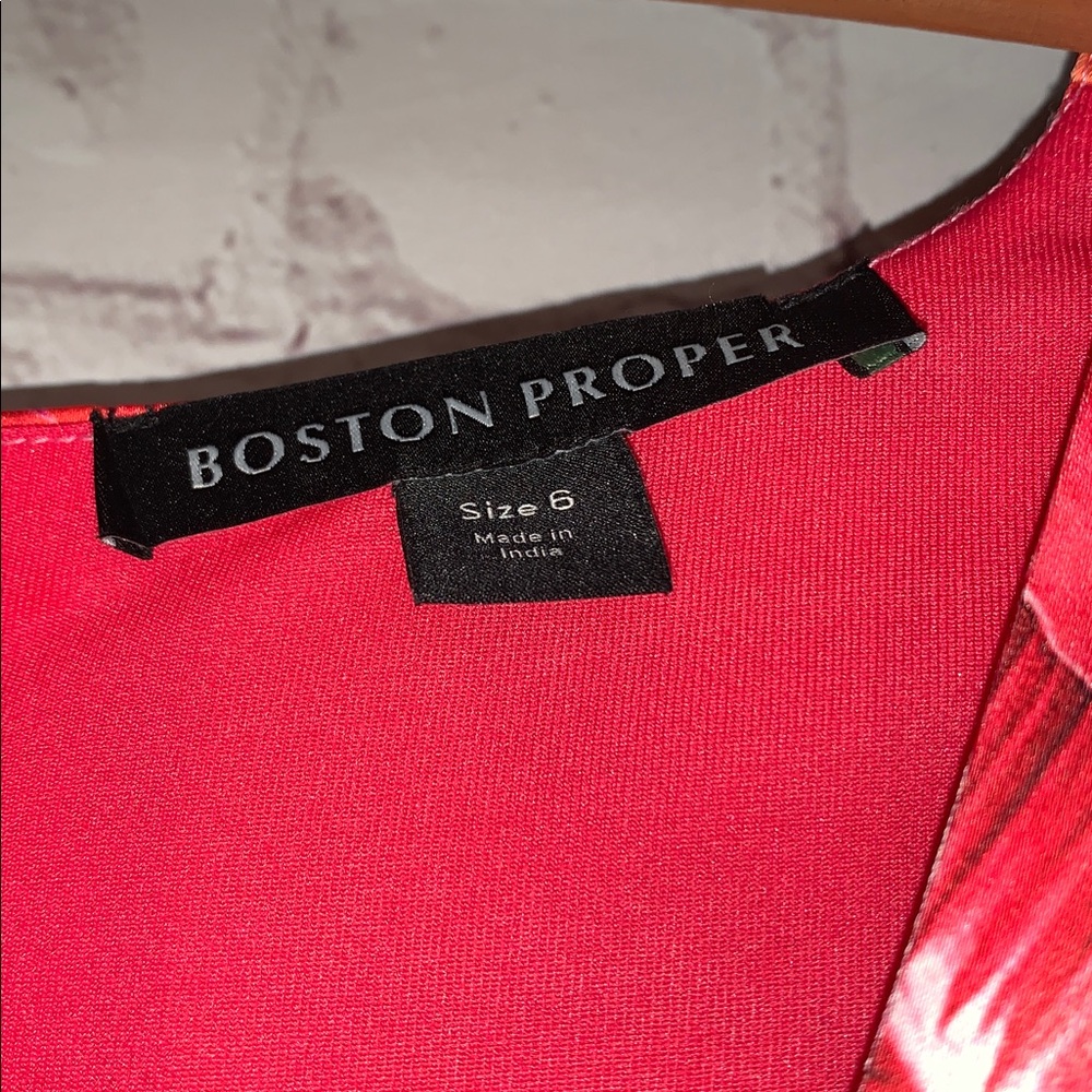 Boston Proper Retro Pink and Red Palm Leaf Long Sleeve Maxi Dress Size 6 - Picture 3 of 6